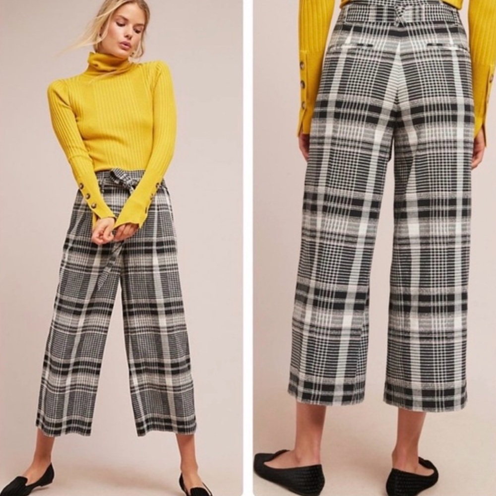 EttTwa Anthropologie Luca Plaid Black Crop Pants 6T